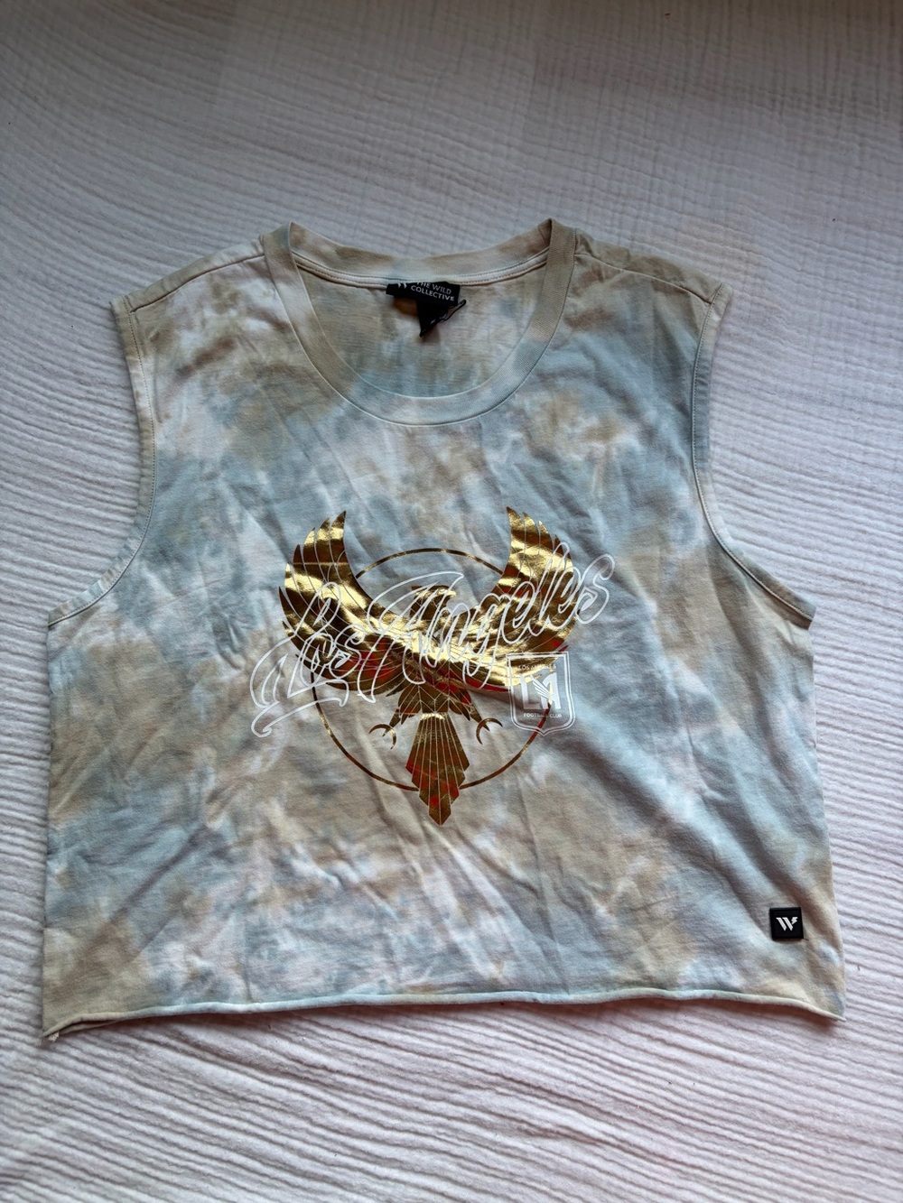 New Women Medium LAFC Tie-Dye Sleeveless Crop Top with Gold Accent